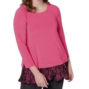 Attitudes By Renee Womens Liquid Jersey 3/4 Sleeve Top With Ruffle Trim